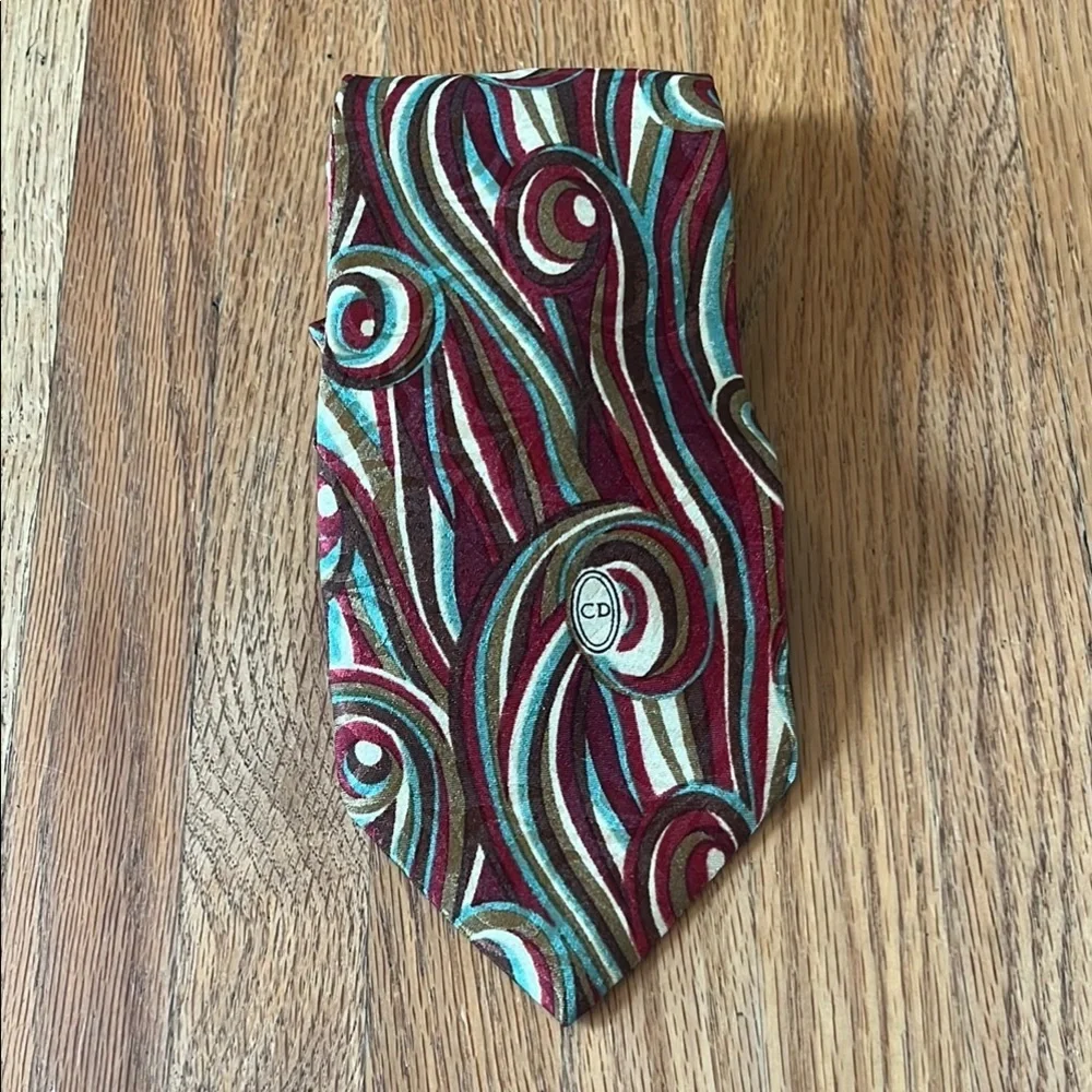 Dior Burgundy and Teal Swirl Tie